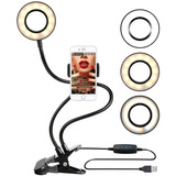 Aro De Luz 9cm, Con Soporte Clip 3 Tipos De Luz, Control