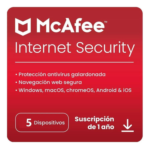 Antivirus Mcafee Internet Security 2024 - 5 Dispo - 1 Año 
