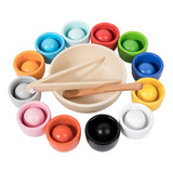 Juego De Bolas En Tazas, Juguete Montessori, 12 Colores