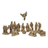 Presepio Natalino 10cm Enfeite 15 Peças Gesso Dourado