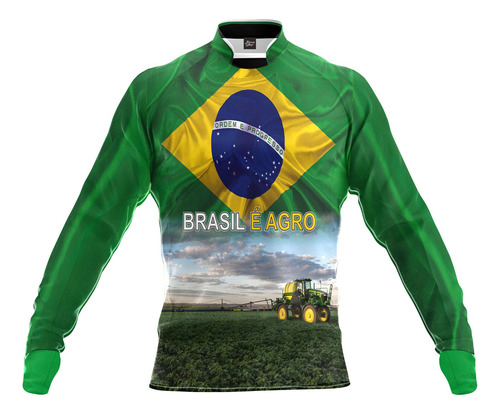 Camisa Brasil Pulverizador Verde Agro É Tecnologia Uv50 Ag06