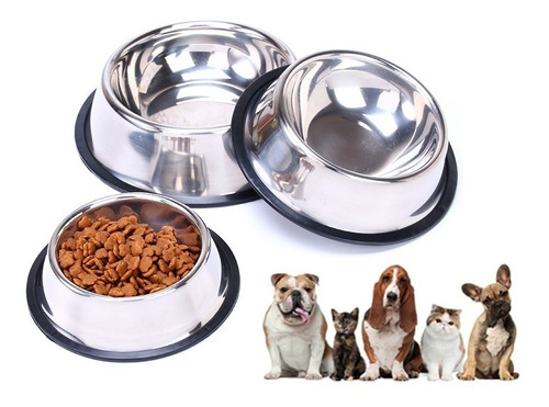 Plato Acero Inoxidable Perros Gatos Mascota 14cm Mediano