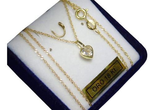 Conjunto Oro 18 Kilates Corazón Cúbic Y Cadena 40 Cm