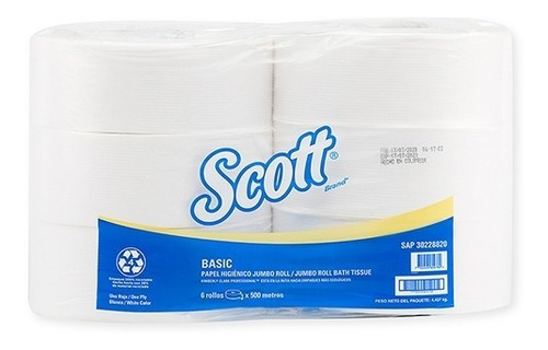 Papel Higiénico Scott Hoja Sencilla 500 Mts X 6 Und