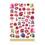 Pack De 12 Sticker Jumbo Para Uñas (bocas Y  Chicas)