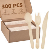 300 Cucharas Compostables Desechables De Madera, Utensilios 