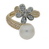 Anillo Oro Amarillo Flor Zircones Y Perla An501