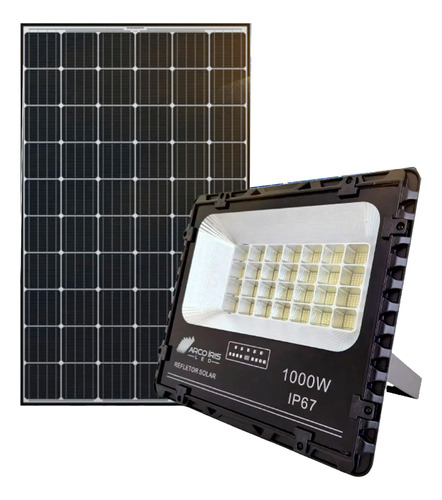 Refletor Solar Led 1000w Com Placa Luz Branco-frio Ip67 