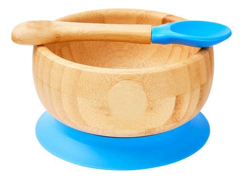 Taza Sopera Bowl En Madera De Bambú Con Chupa Y Cuchara Bebe