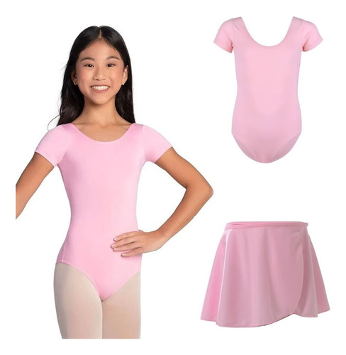 Collant Meia Manga + Saia Balé Ballet Infantil Rosa/preto