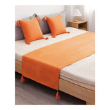 Set Piecera + Dos Fundas De Cojín Con Detalle Borla Naranja