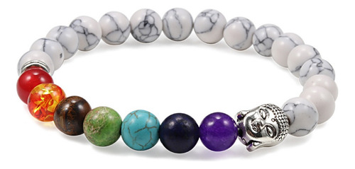 Pulsera Buda Cuarzo Blanco 7 Chakras + Estuche Gamushop