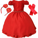Vestido Festa Infantil Princesa Vermelho Luxo Menina Realeza