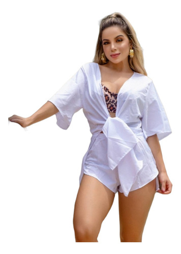 Saída De Praia Conjunto Camisão Manga Curta + Short Envio Já