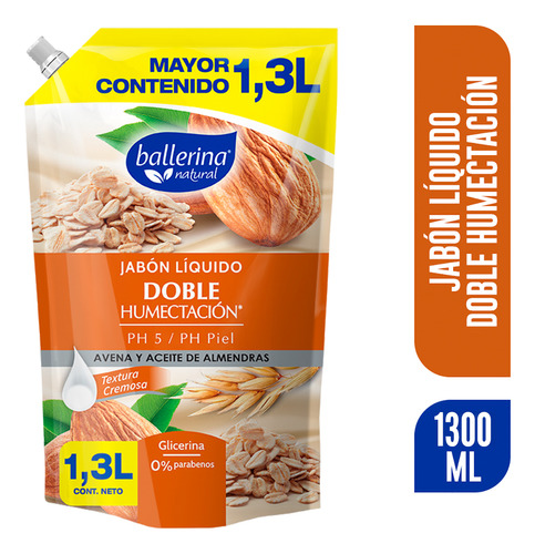 Ballerina Jabón Líquido Avena Y Almendra Doypack 1300 Ml