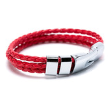 Pulsera De Tres Trenzados Rojos Con Detalles Metálicos