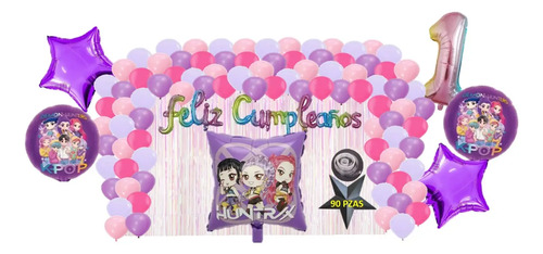 Kit Decoración Globos Huntrix Guerreras Del Kpop Rumi 90pz