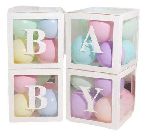 Caja Para Globos, Cubos Decorativos De Baby Shower X 4 Ud