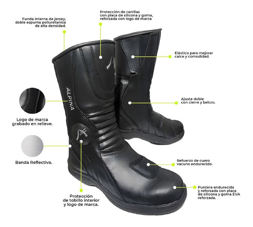 Botas Motociclista Touring Protecciones Cuero Eco Alpina