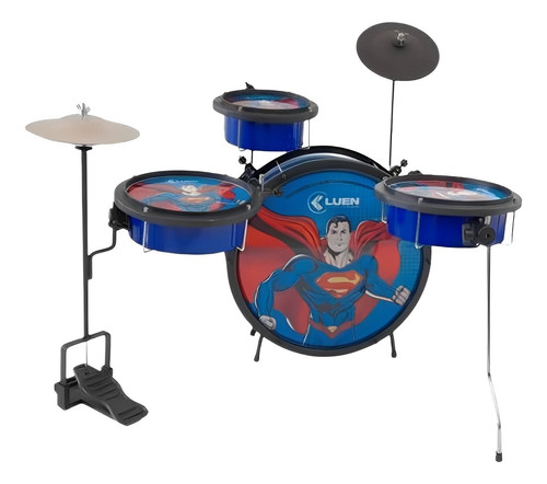 Bateria Infatil Luen Warner Bros Heroes Pedal Banco Baqueta Cor Superman