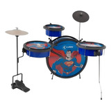 Bateria Infatil Luen Warner Bros Heroes Pedal Banco Baqueta Cor Superman