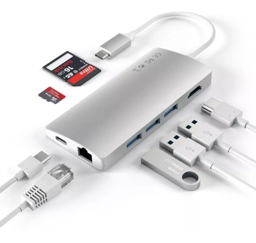 Hub Adaptador Satechi Usb-c -hdmi 4k-usb 3.0-red-sd Msd 