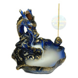Incensário Dragão Azul Cascata/vareta Pintura Exclusiva Luxo