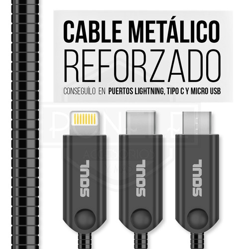 Cable Cargador Usb Tipo C Iron Flex Reforzado Metalico Soul