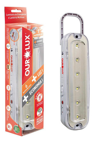 Luminaria De Emergencia Ourolux 6 Superleds Com 3 Pilhas Rec