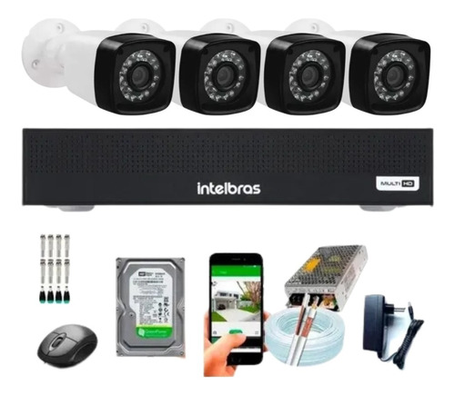 Kit Cftv 4 Câmeras Full Hd 1080p 2mp Dvr Intelbras Mhdx 1104