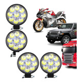 4x Farol Milha Redondo 27w 9 Leds Jeep Troller 12v Universal