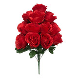 Ramo De 18 Rosas Artificiales, 70 Cms De Altura Color Rojo