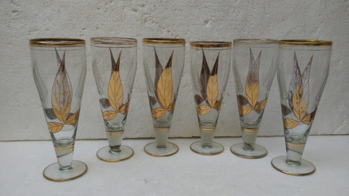 Taças/copos Chopps Em Cristal Antigo Filetados A Ouro