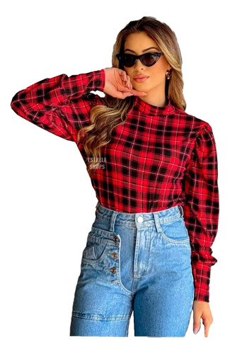 Blusa Camisa Xadrez Feminina Country T-shirt Longa Promoçao