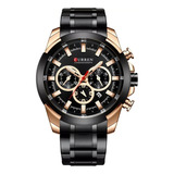 Reloj Curren Analogico Para Hombre 8361g.04 Elegante Correa Negro Bisel Negro Fondo Negro/oro Rosa