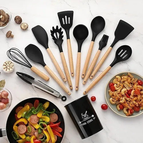 12 Kit Cozinha Colheres Silicone Para Panela Anti Aderente