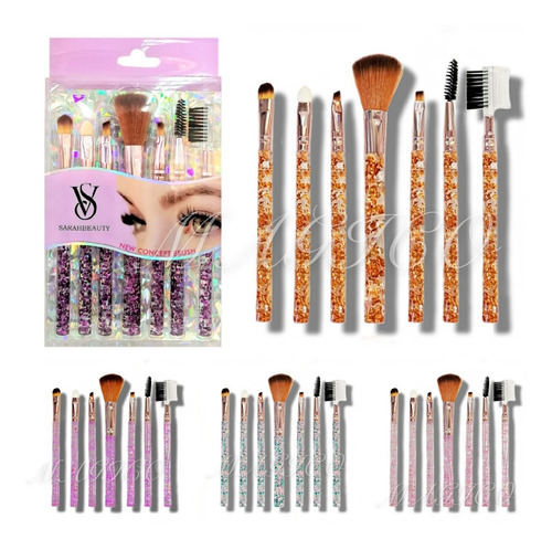 Set De Brochas Por 7 Para Maquillaje Mango Con Glitter