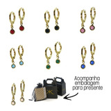 Kit 7 Pares Argolas Coloridas Semaninha Folheado A Ouro 18k