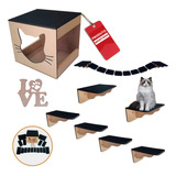 Playground Gatos Parede Mdf 6mm 8 Peças Nicho Plataformas 