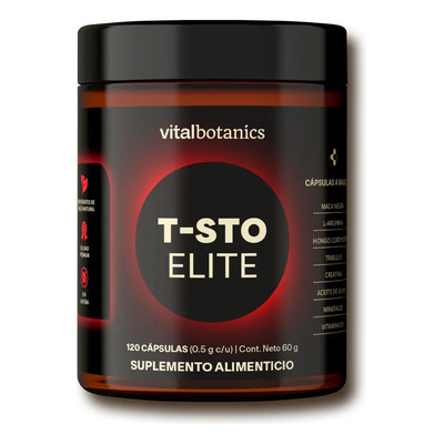 Vitalbotanics T-sto Elite 120 Cápsulas (500mg c\u002Fu para 2 meses) a base de Creatina, Zinc, Vitamina D3, L-arginina, Hongo Cordyceps, Tribulus y Citrato de Potasio | Suplemento Alimenticio VITALBOTANICS | Meses sin interés