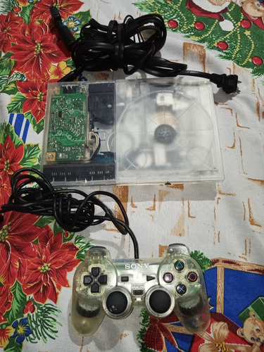 Ps2 Slim Carcasa Transparente Custom Y Control Original 