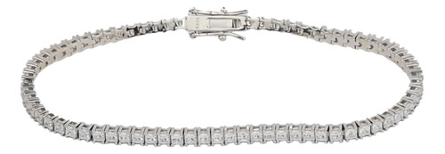 Amor Eterno- Pulsera Tennis Corte Princess Plata Con Oro 24k