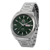 Relógio Orient Masculino Automático F49ss022 Verde Aço Cor Da Correia Prateado Cor Do Bisel Prateado