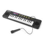 Piano + Microfone Teclado Infantil Cantar Brinquedo Musical Cor Preto Caixa Colorida