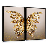 Quadros Decorativos Borboleta Asas Douradas Moldura 60x80