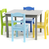 Juego De Mesa Y 4 Sillas Infantil Gris Azul Verde Amari...