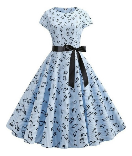 Vintage Dress Con Notas Musicales De Los Años