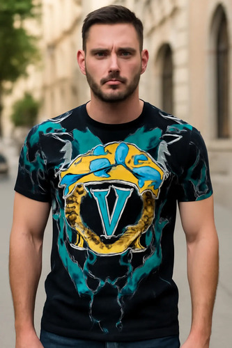 Playera Moda Hombre Pedrería Medusa Camuflaje Slim Fit