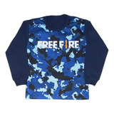 Camiseta Infantil Manga Longa Freefire Azul Escuro - 14