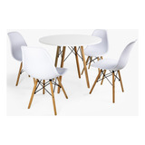 Conjunto Mesa Eiffel Branca 80cm + 4 Cadeiras Eames Design